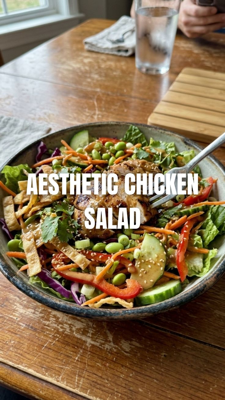 A vibrant Asian chicken salad with fresh greens and grilled chicken.