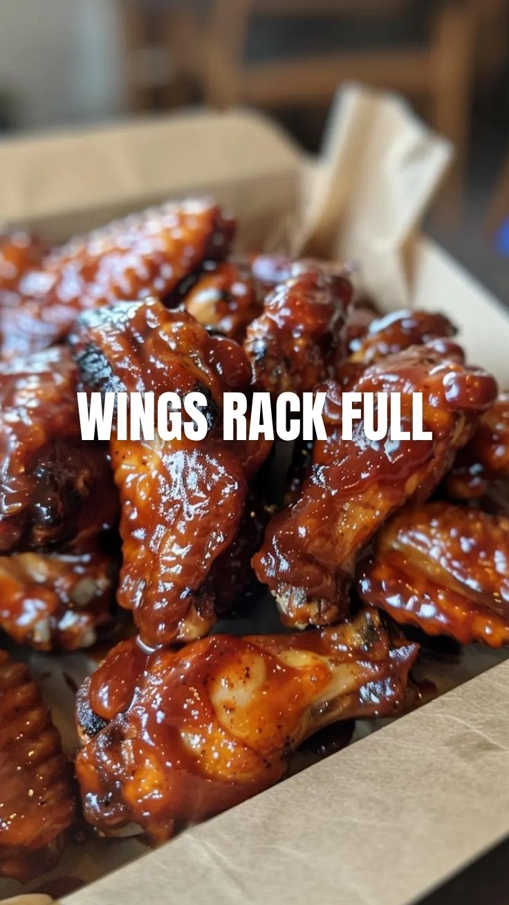 Close-up of perfectly grilled BBQ chicken wings, crispy and saucy