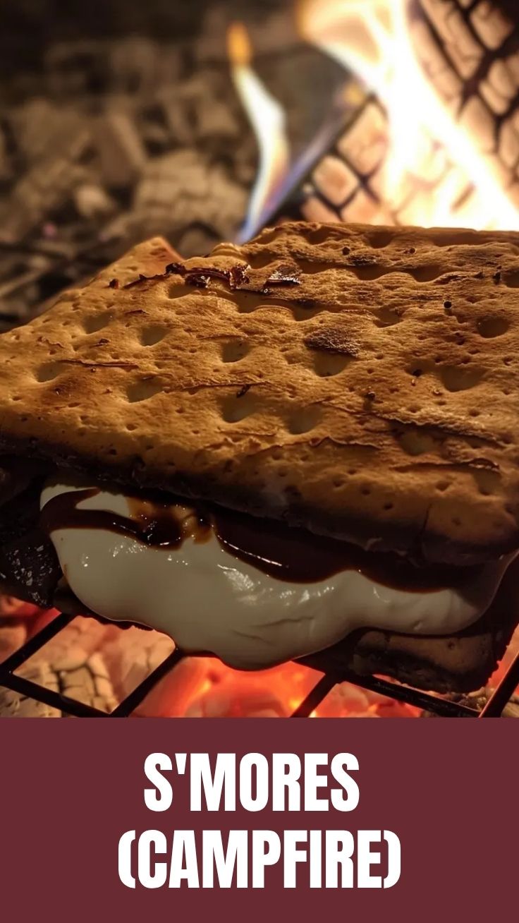 Delicious S'mores being toasted over a warm campfire.