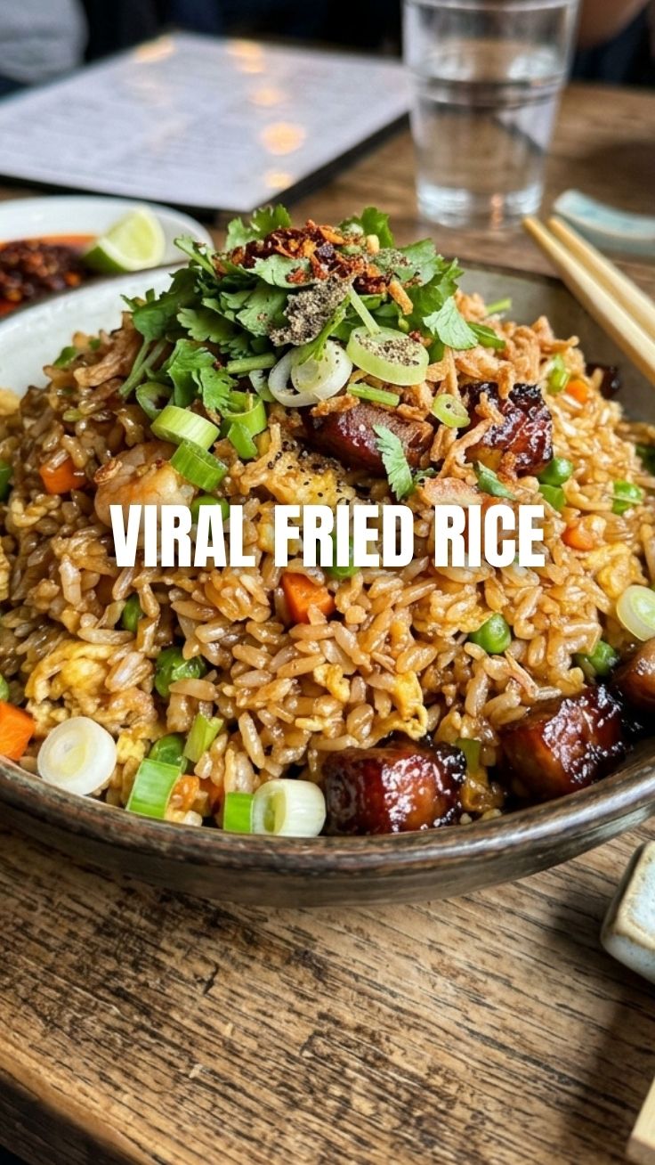 A serving of classic fried rice with vegetables and egg, ready to eat