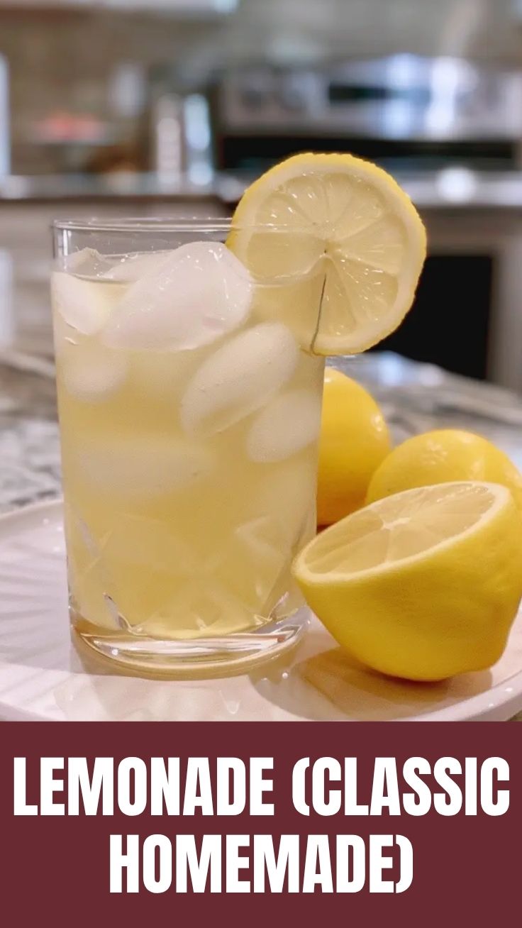A pitcher of classic homemade lemonade with sliced lemons and ice
