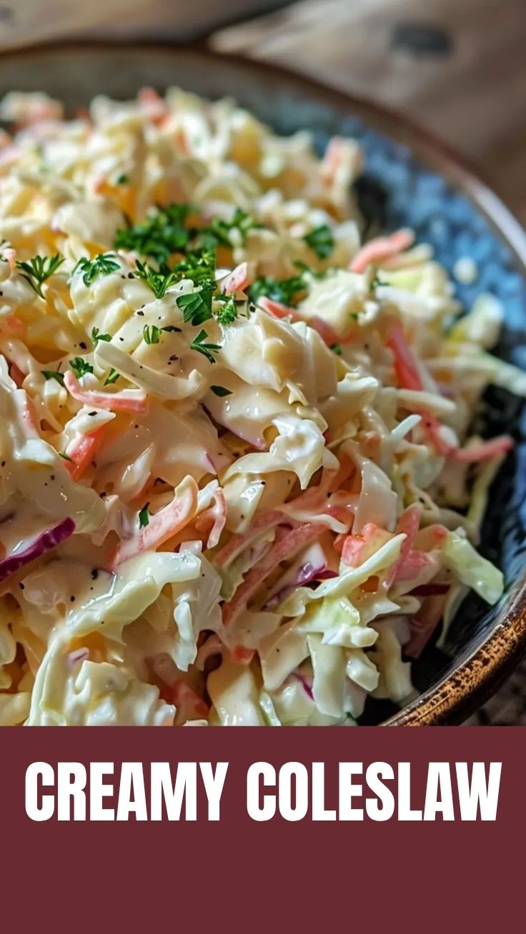 A bowl of fresh creamy coleslaw with shredded cabbage and carrots