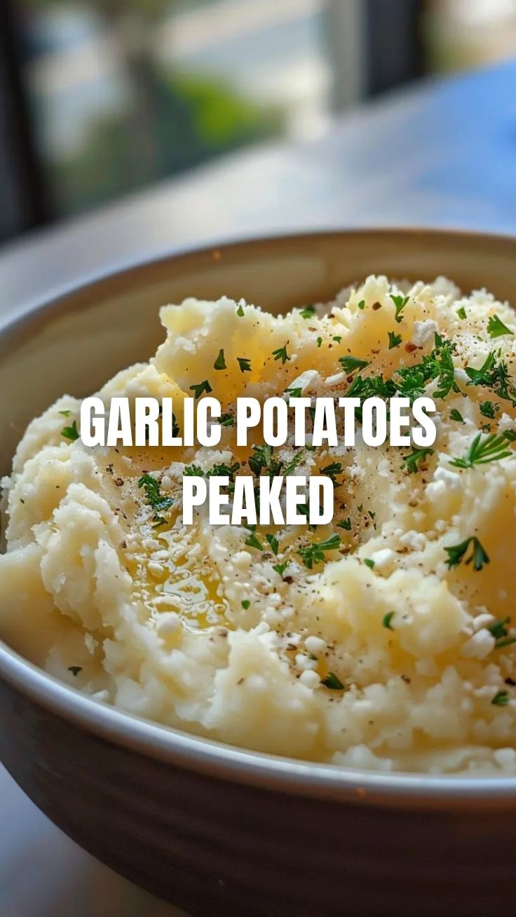 A bowl of creamy garlic mashed potatoes, perfectly smooth and fluffy.