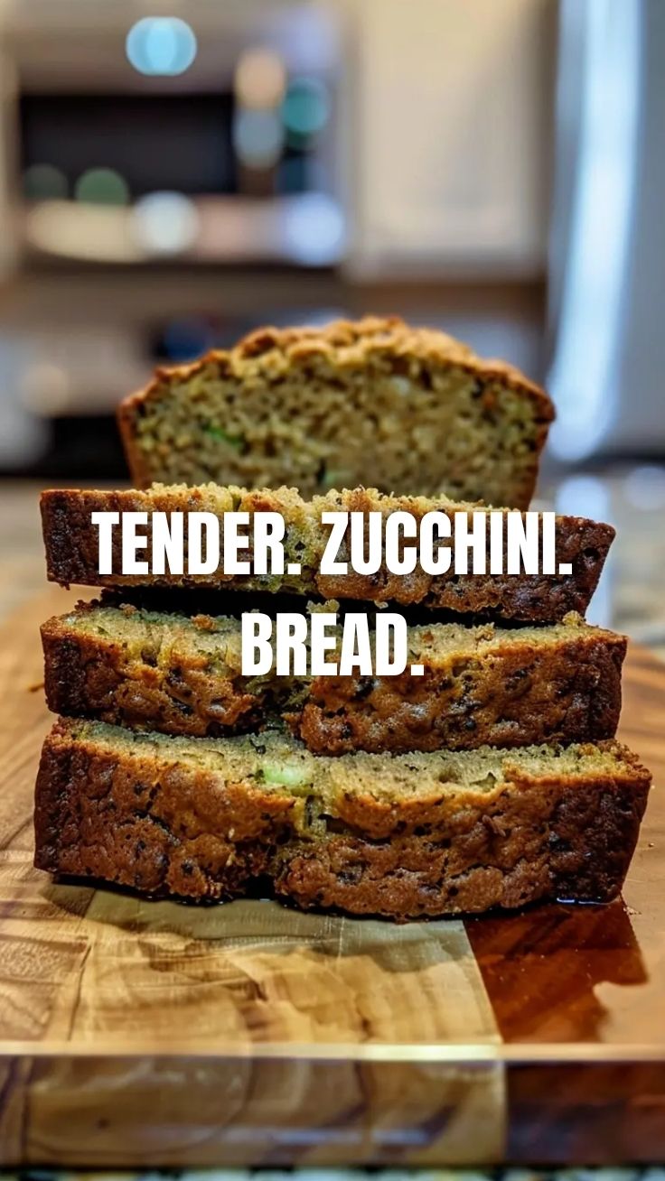 A freshly baked loaf of zucchini bread, golden brown and moist.