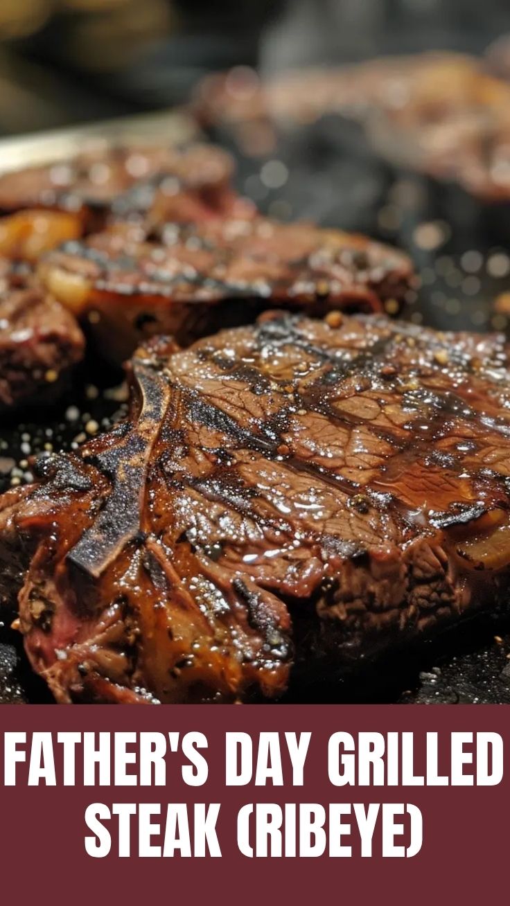 A perfectly grilled ribeye steak, ideal for Father's Day celebration.