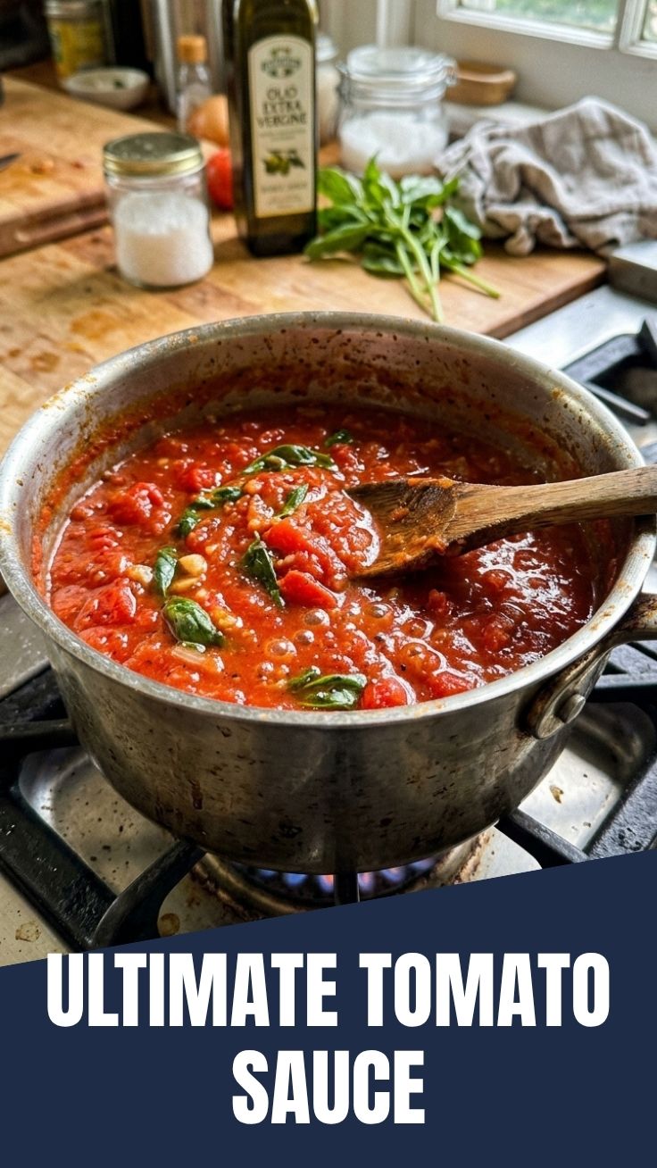 Vibrant red fresh tomato sauce simmering in a pot
