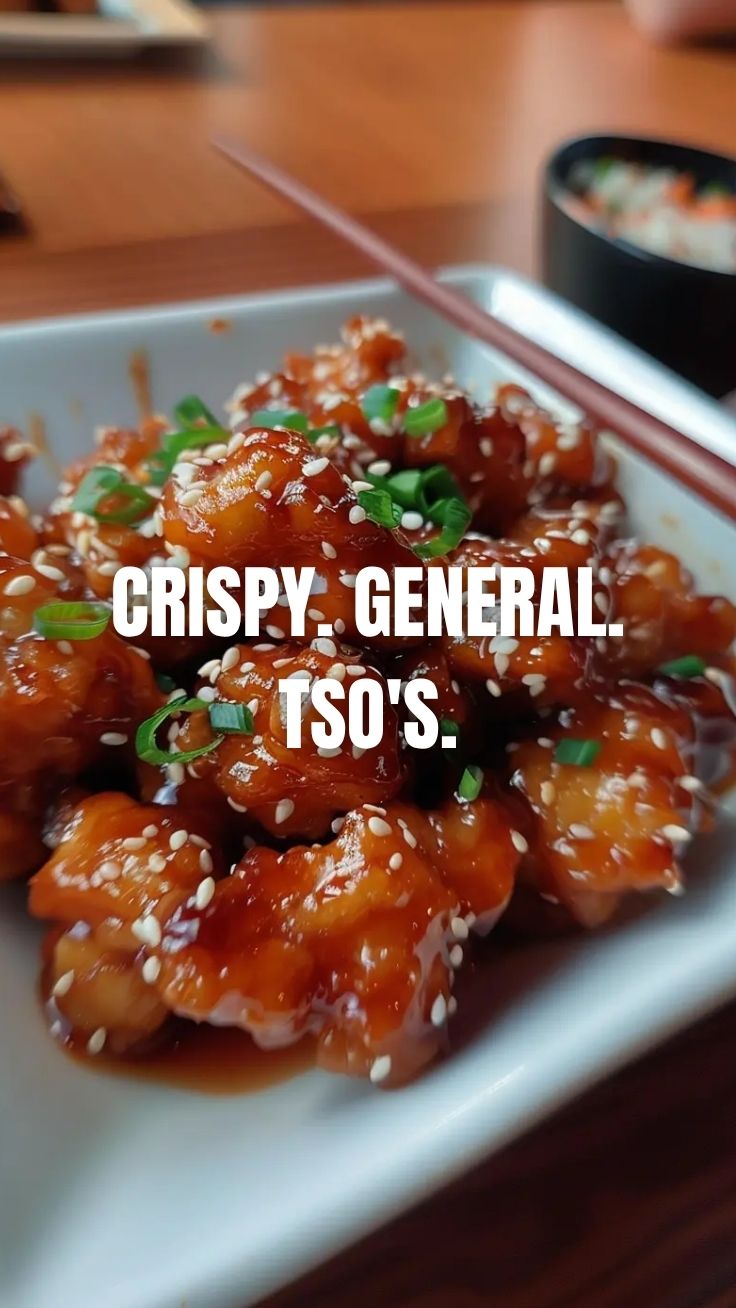 A plate of crispy General Tso's chicken with broccoli and rice