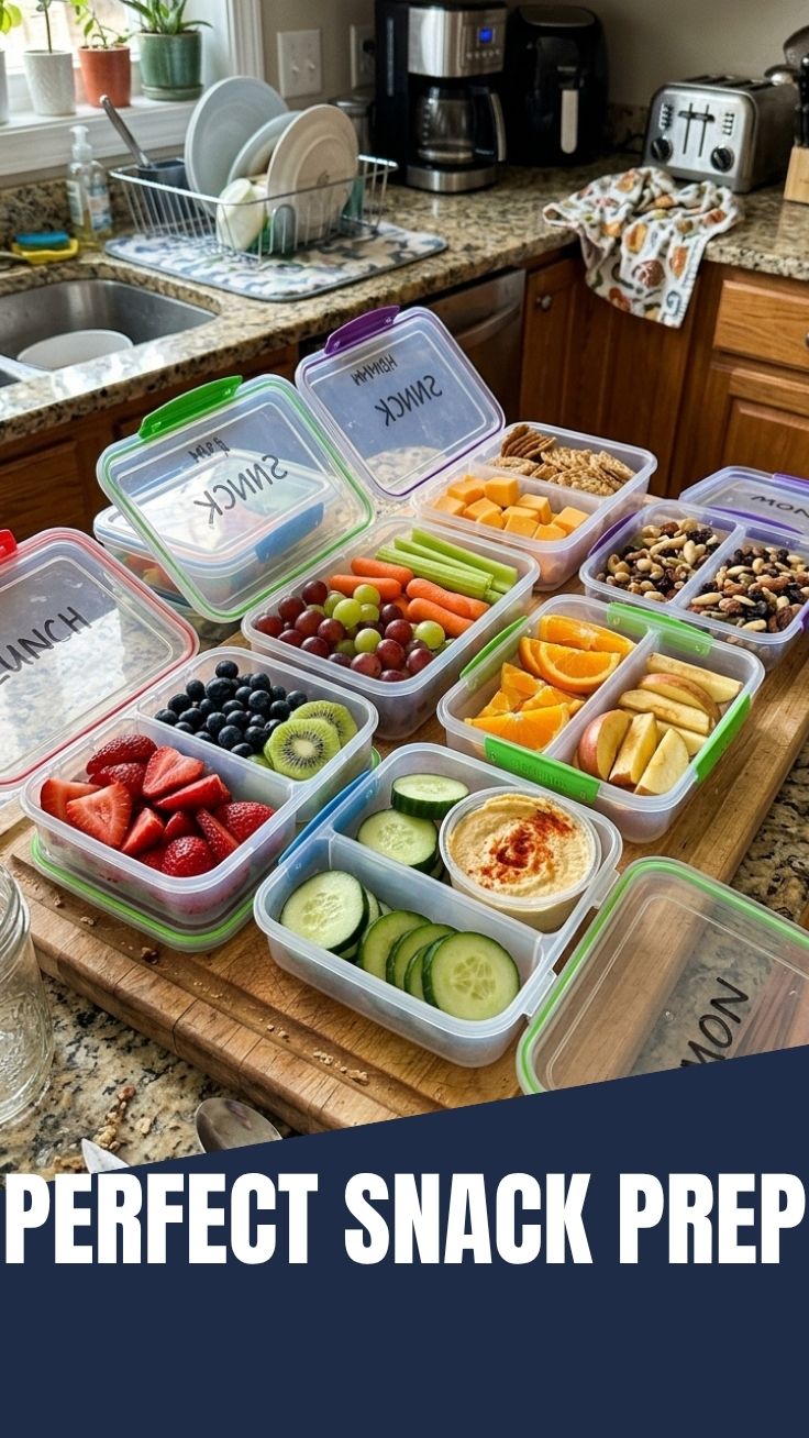 A variety of healthy school snack prep items in containers