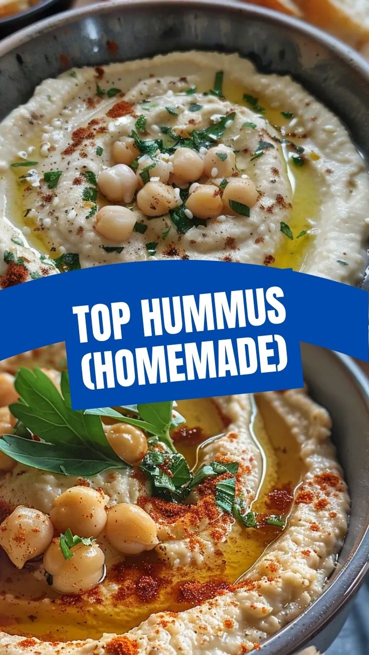 A bowl of fresh homemade hummus garnished with olive oil and parsley.