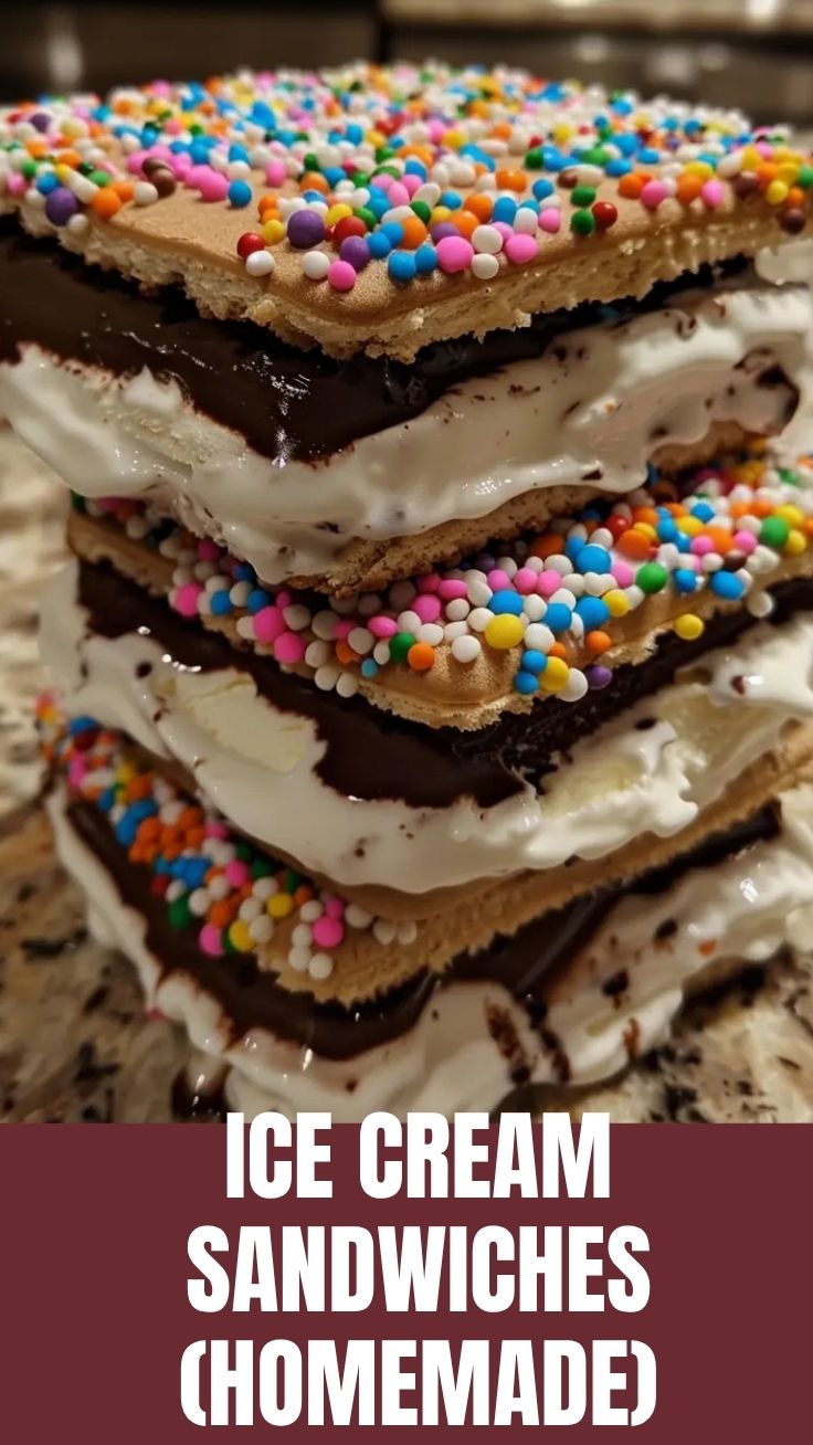 A close-up of a homemade ice cream sandwich with chocolate cookie and vanilla ice cream