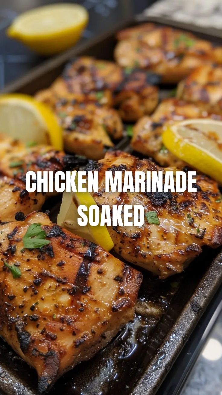 Delicious lemon grilled chicken with char marks on a platter.
