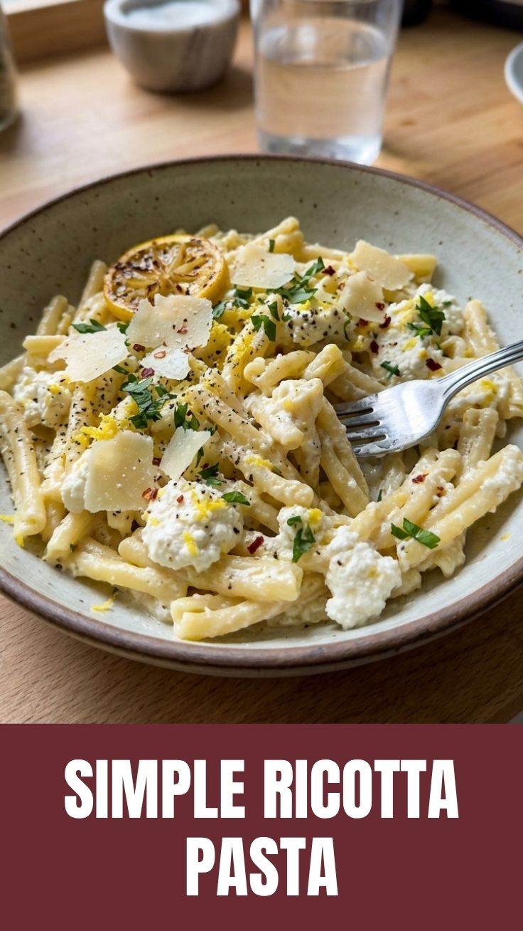 A serving of Lemon Ricotta Pasta garnished with fresh herbs and lemon zest.