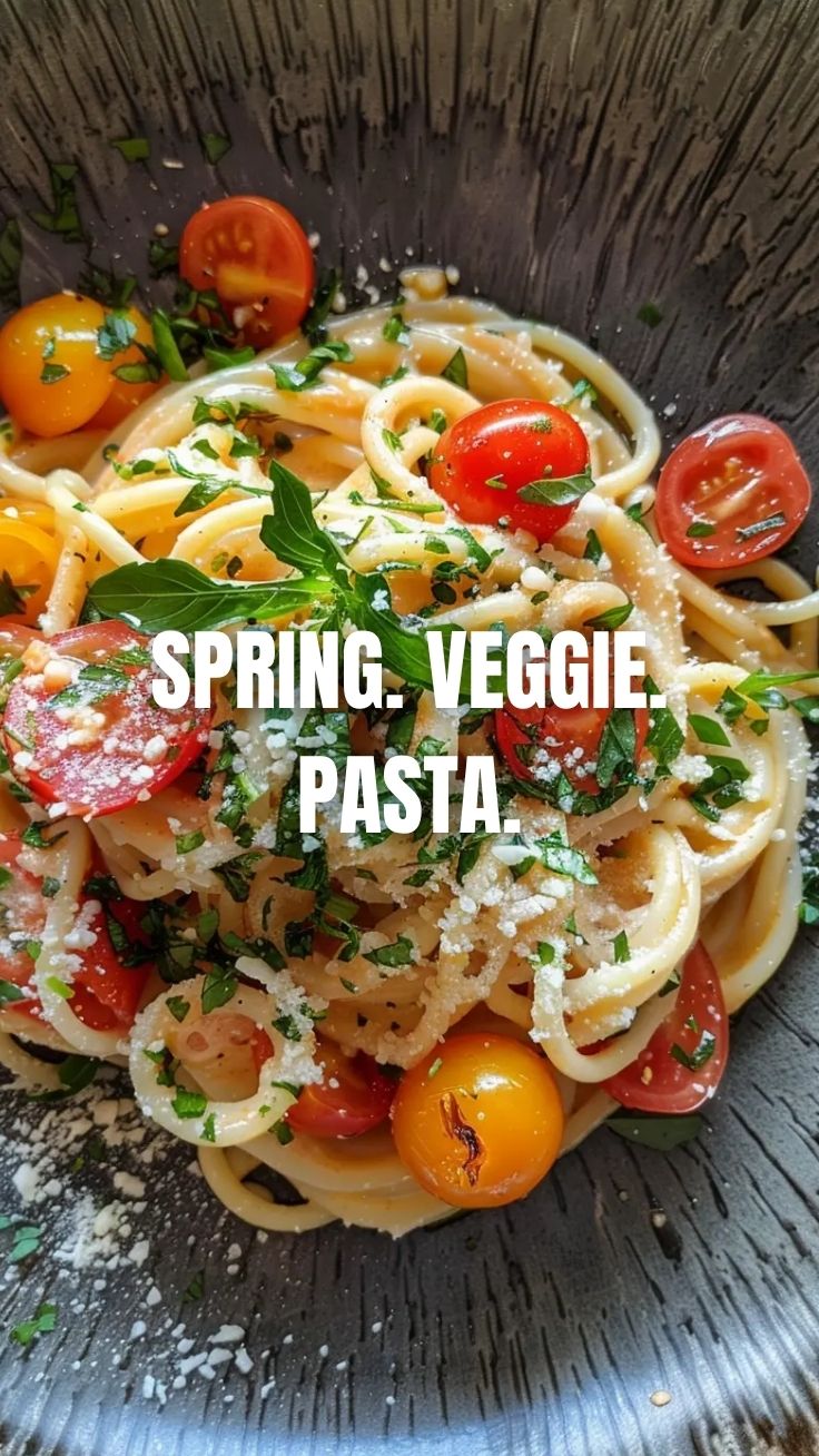 A colorful bowl of fresh Pasta Primavera with assorted vegetables
