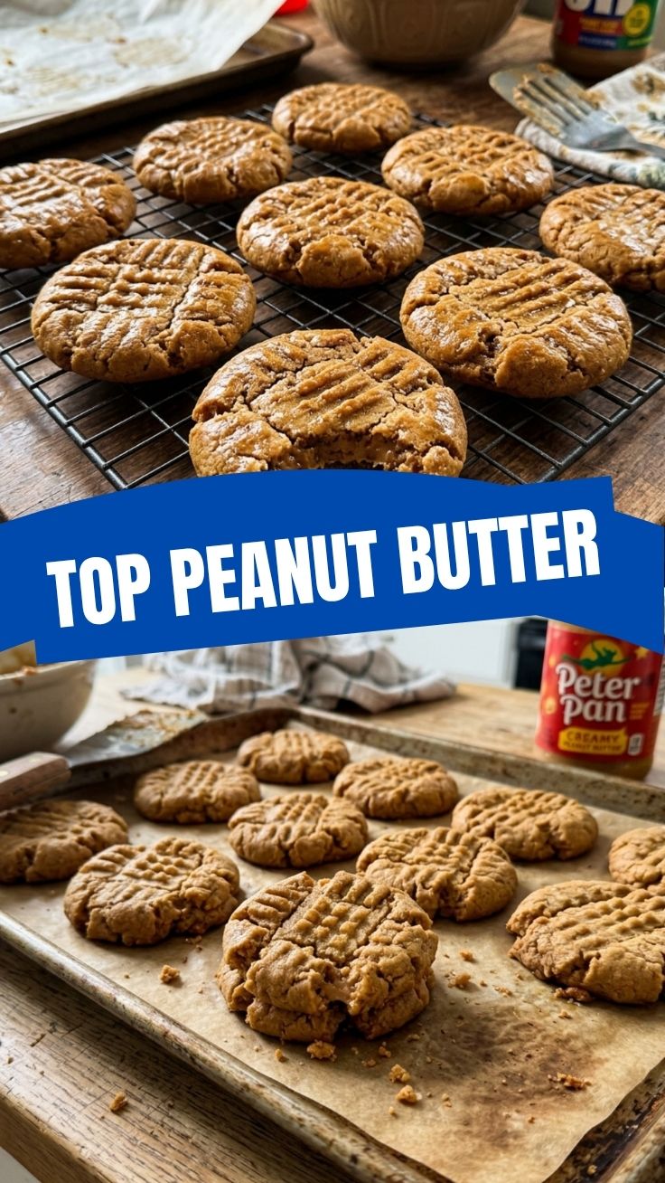 A plate full of freshly baked peanut butter cookies with a cross-hatch pattern.