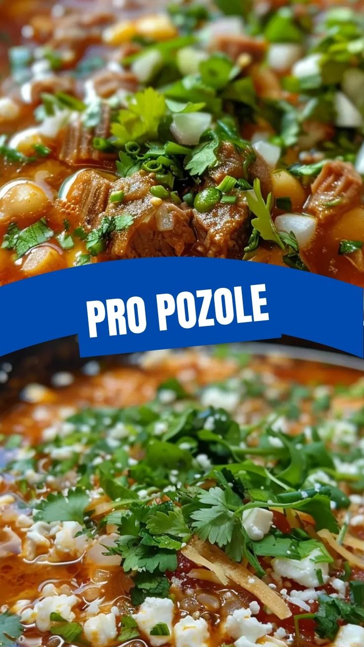 A full bowl of warm pozole with garnishes on a table
