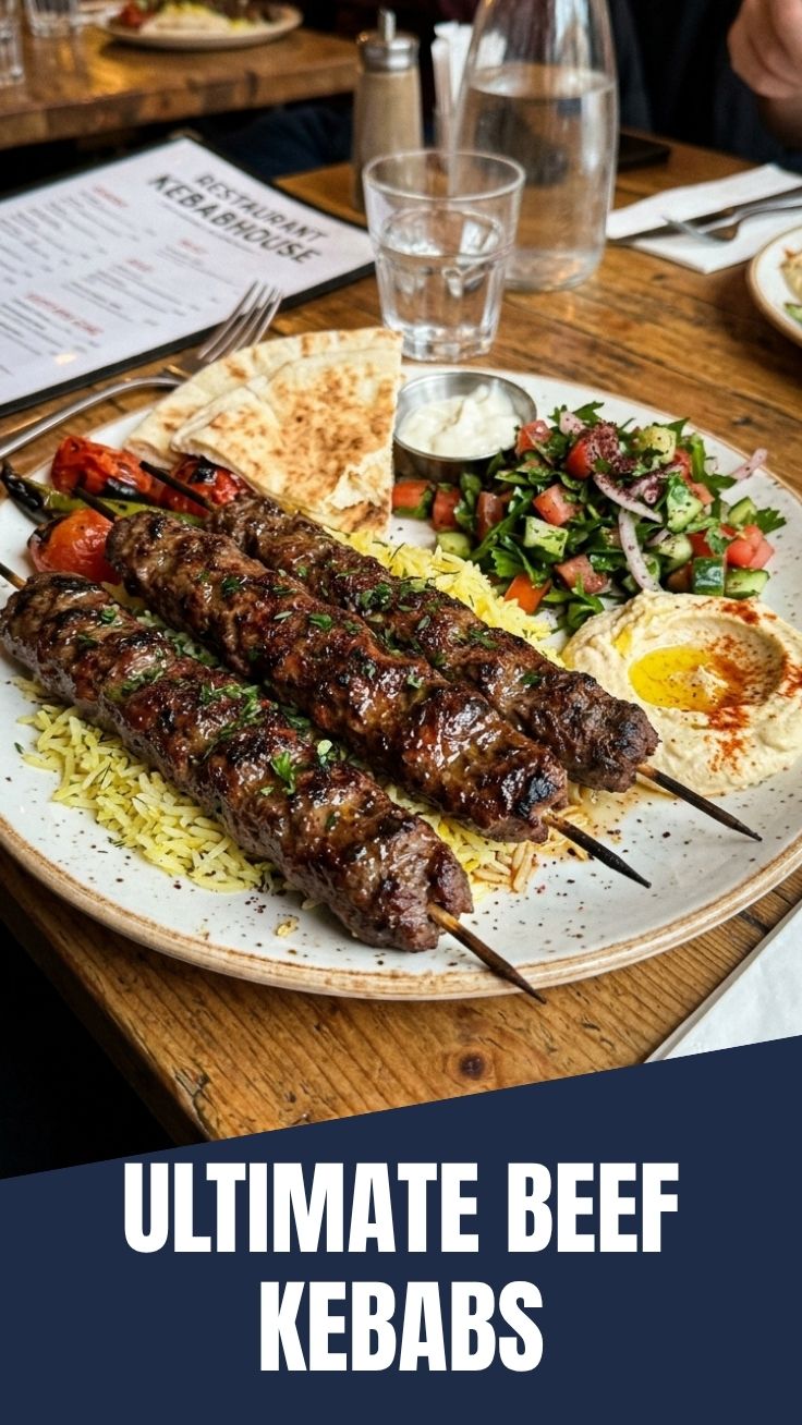 Juicy Middle Eastern beef kebabs expertly grilled and seasoned.