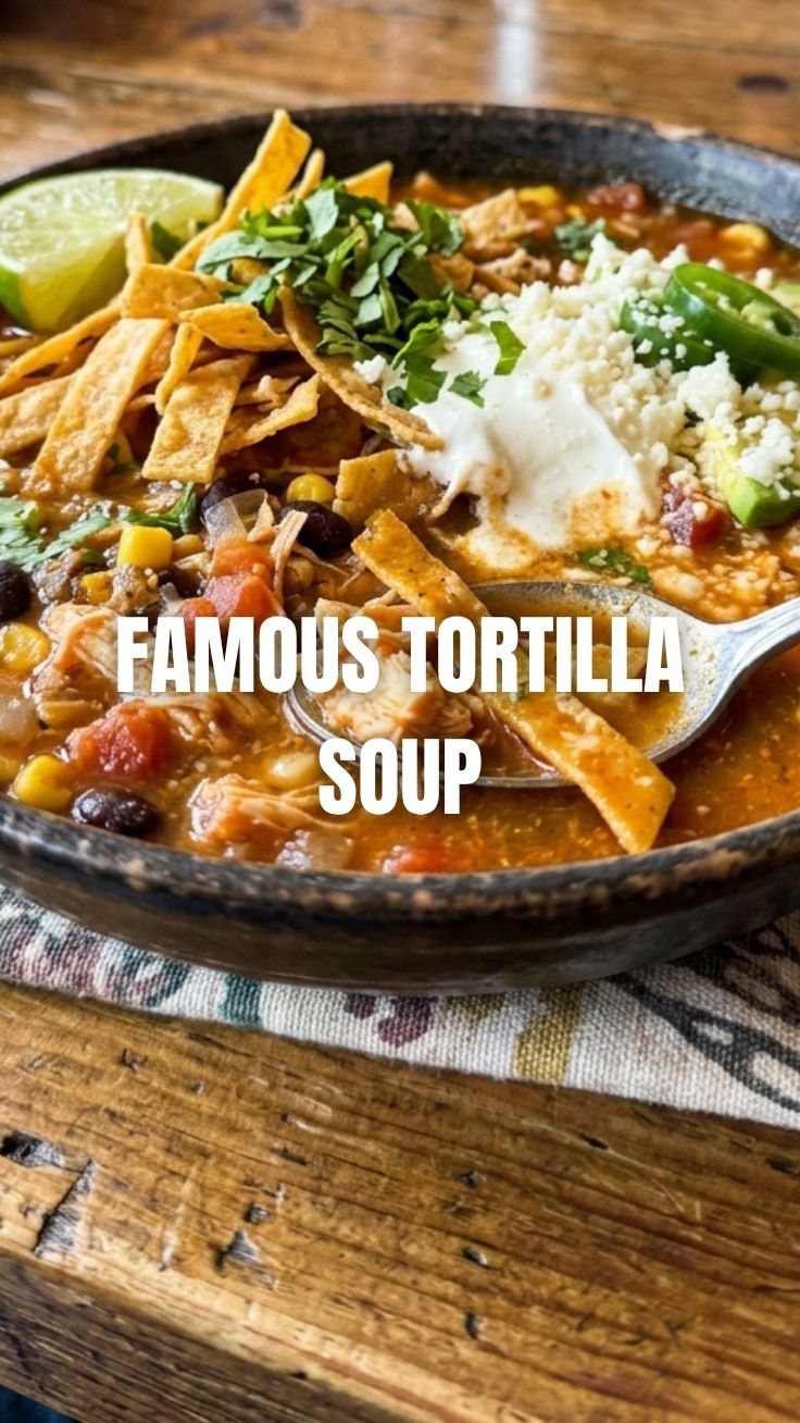 A bowl of savory chicken tortilla soup garnished with fresh cilantro and cheese