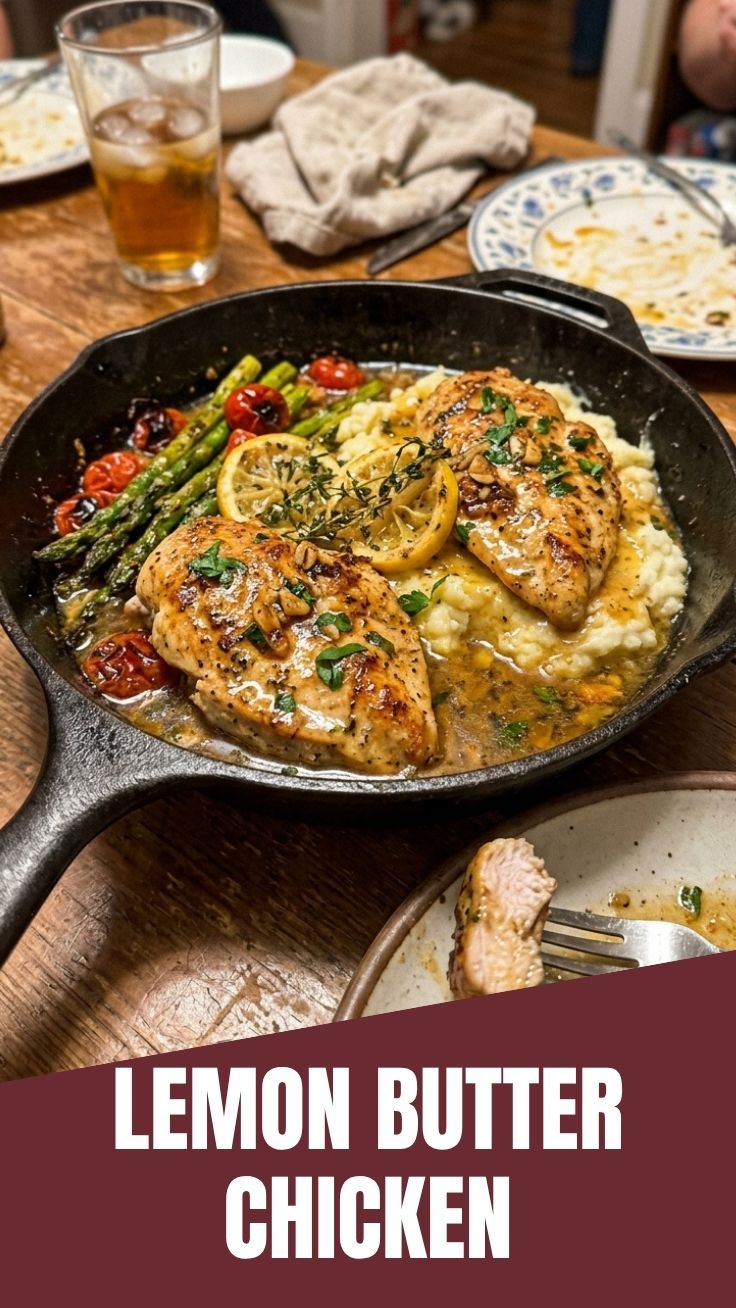 A serving of Lemon Butter Chicken with a rich, golden sauce.