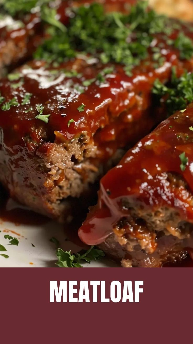 A well-browned and savory meatloaf, perfectly sliced and ready to serve.