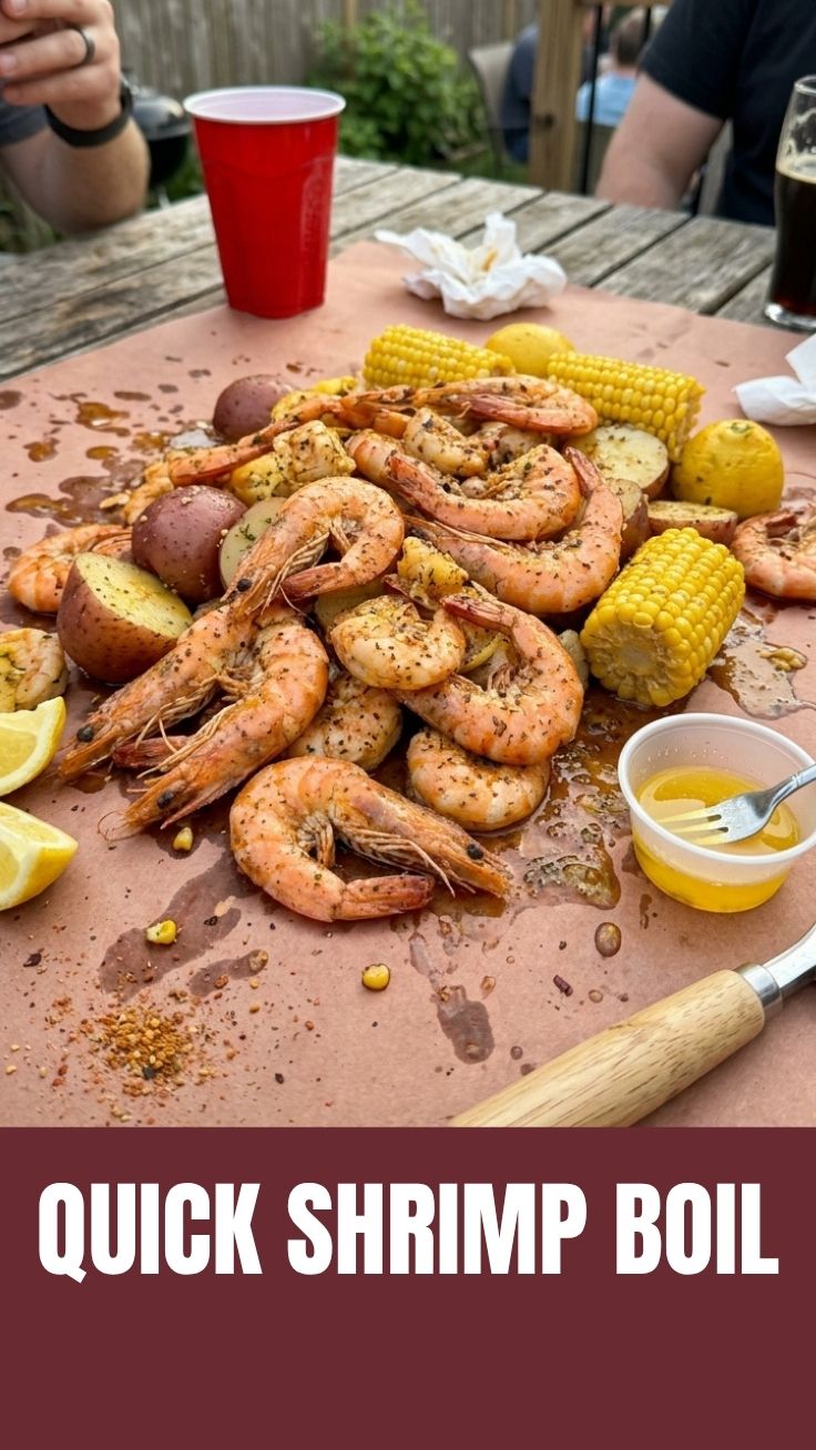 A plentiful pot of a traditional shrimp boil, sans sausage, ready to be served.