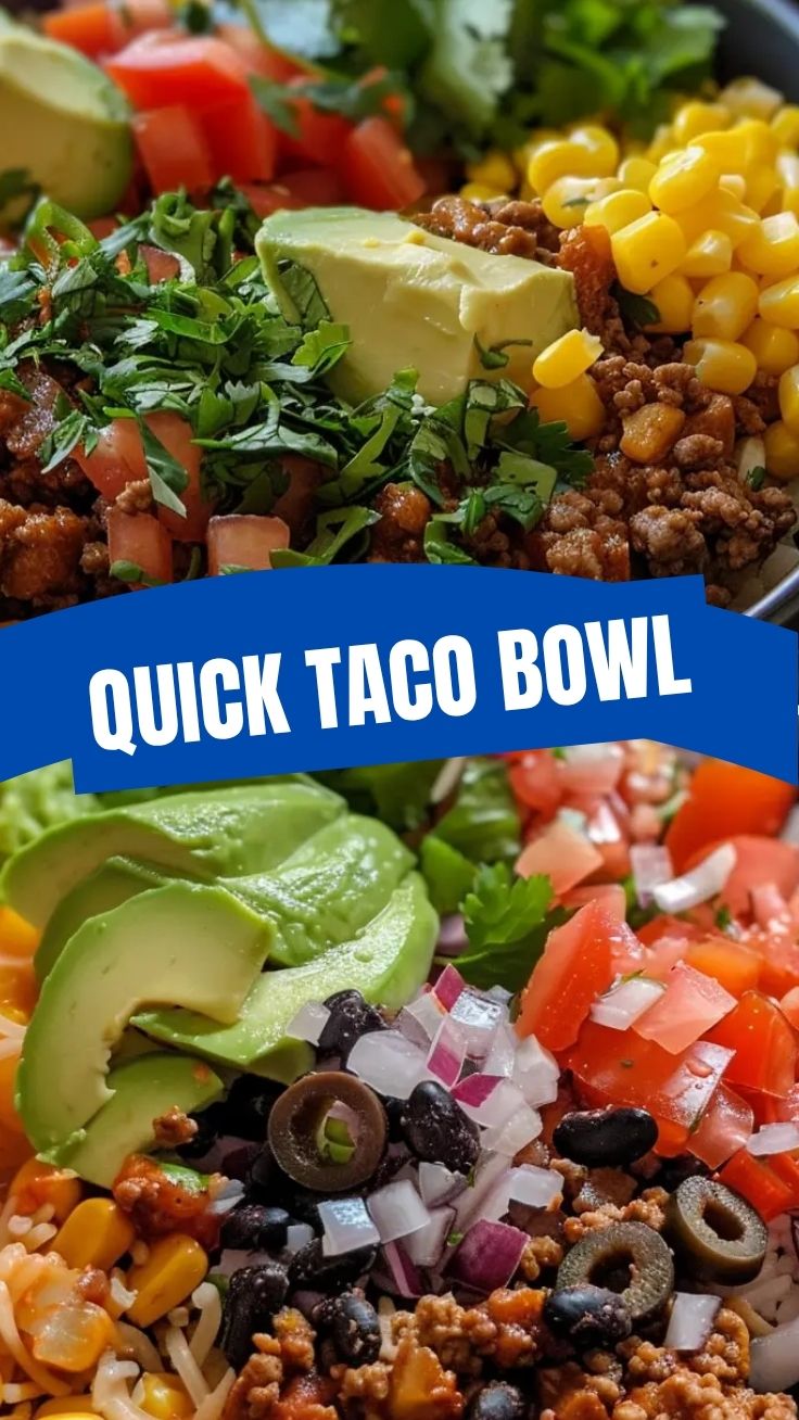 A vibrant taco bowl filled with fresh ingredients like lettuce, salsa, and cheese.