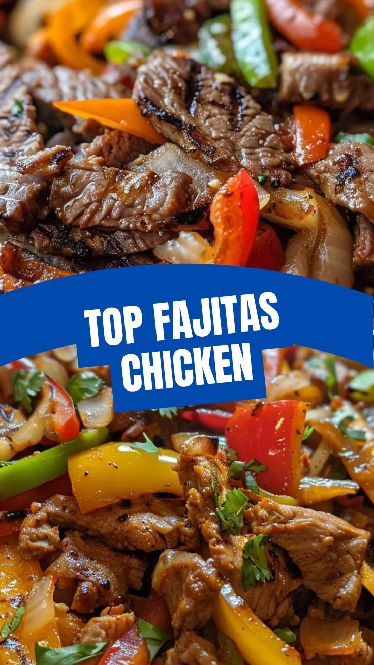 A sizzling platter of chicken and beef fajitas with peppers and onions