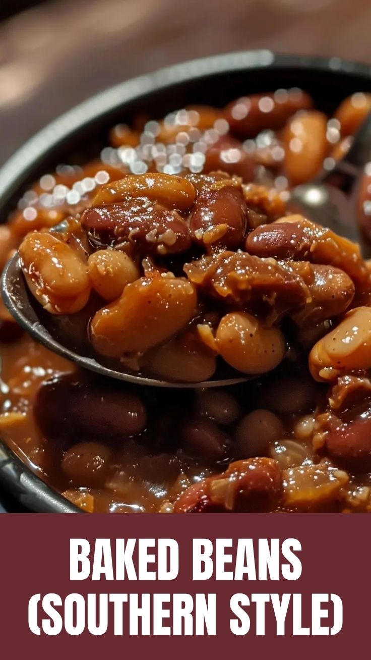 A bowl of rich Southern Baked Beans, slow-cooked to perfection