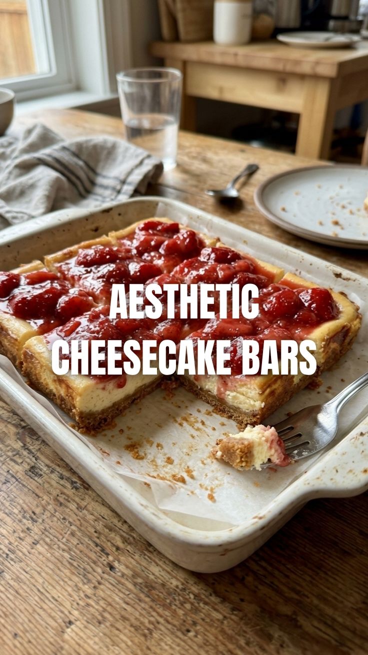A serving of fresh strawberry cheesecake bars on a white plate.