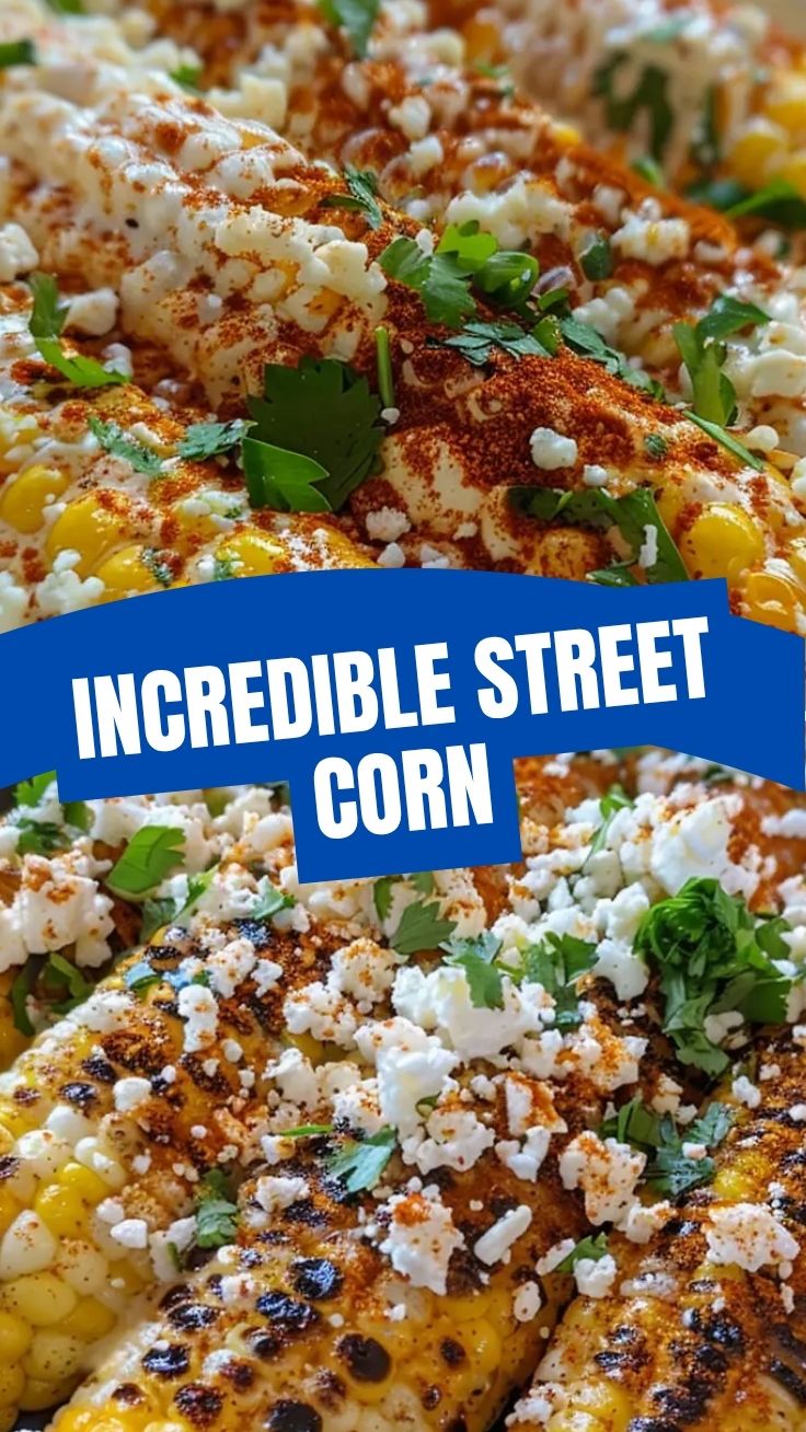 A vibrant cob of grilled street corn, covered in rich toppings.