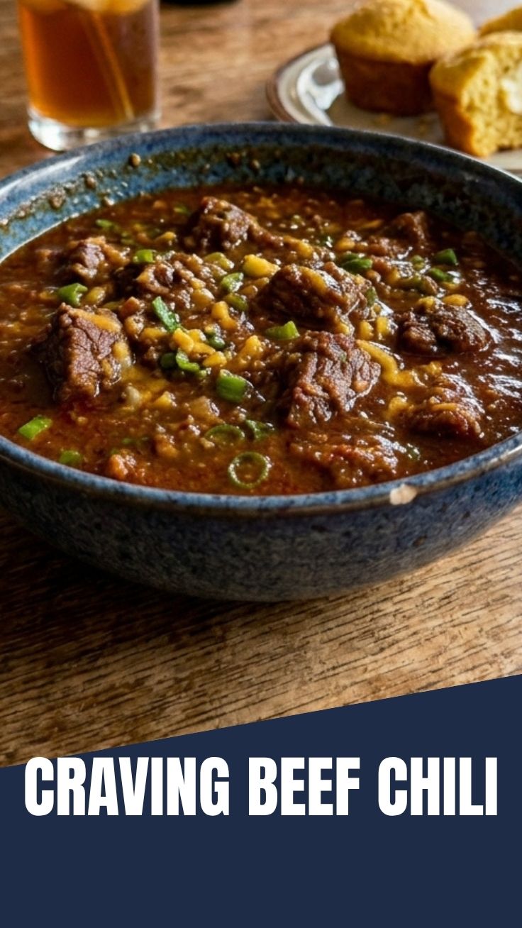 A steaming bowl of Texas Beef Chili garnished with fresh herbs.