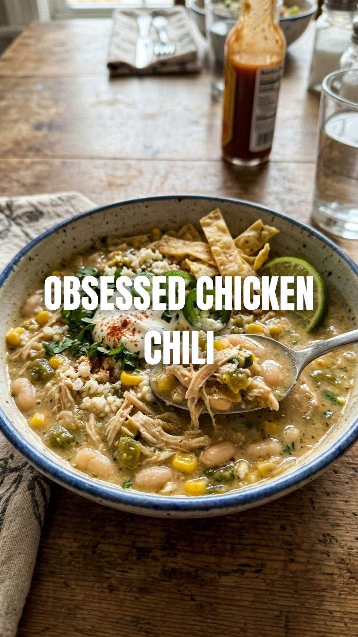 Bowl of warm white chicken chili, garnished with fresh cilantro