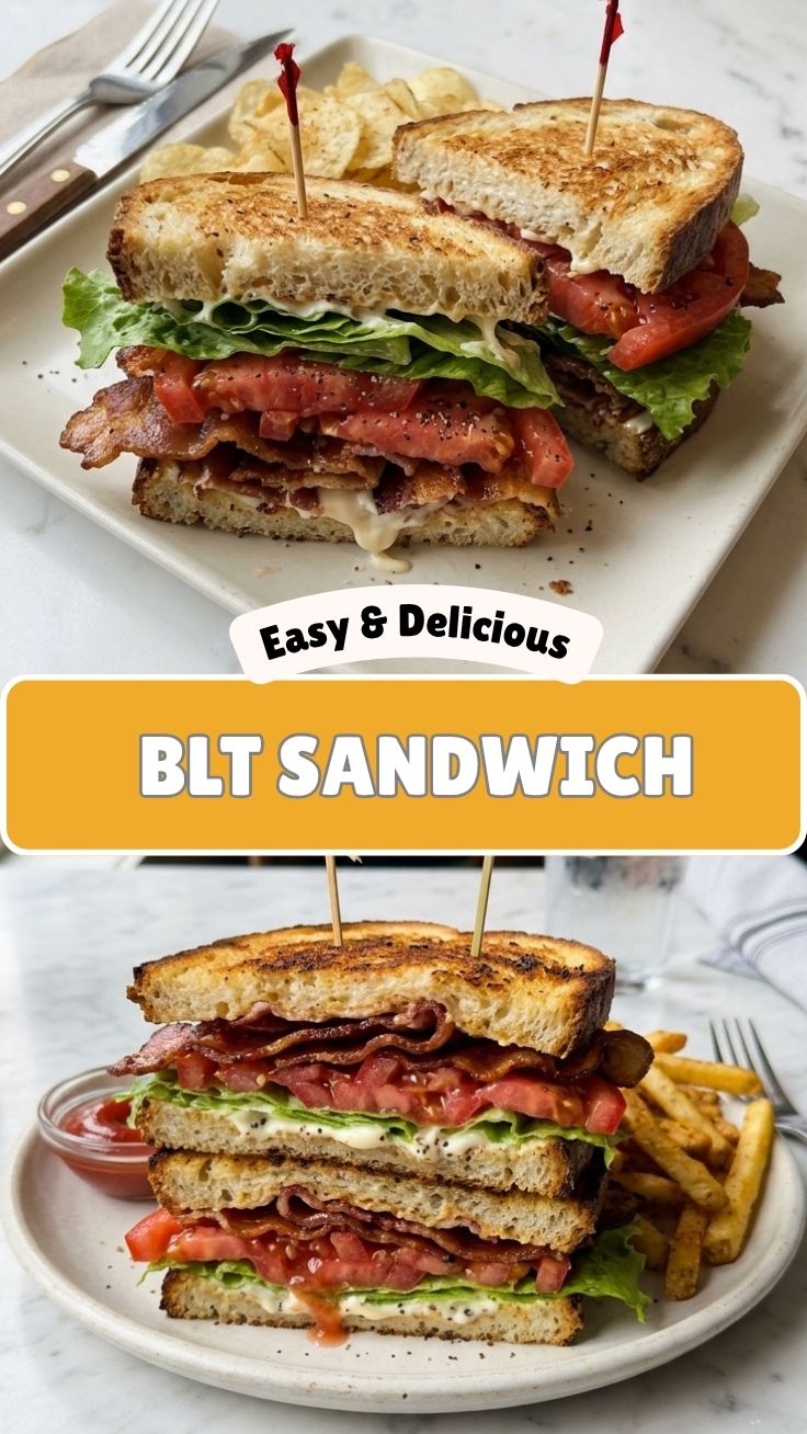 A perfectly assembled BLT sandwich with crisp bacon, fresh lettuce, and ripe tomatoes.