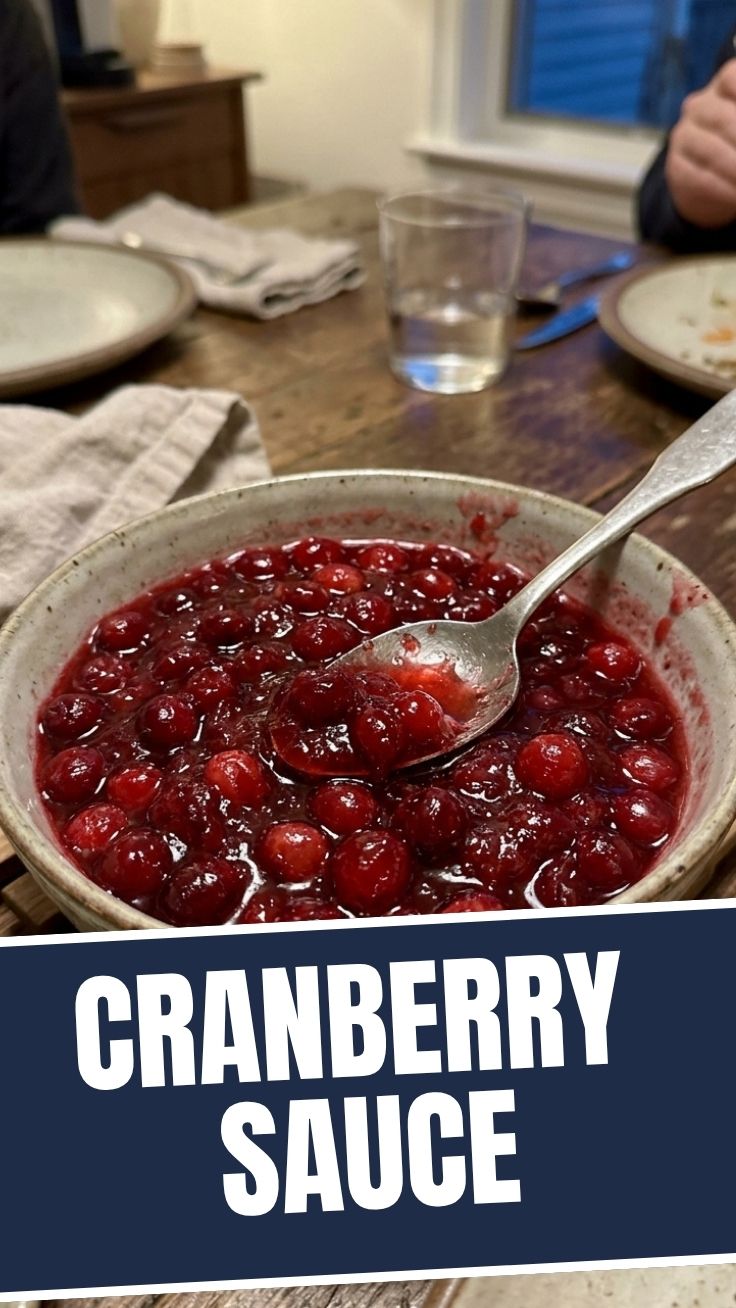 A bowl of rich, homemade cranberry sauce, ready for serving