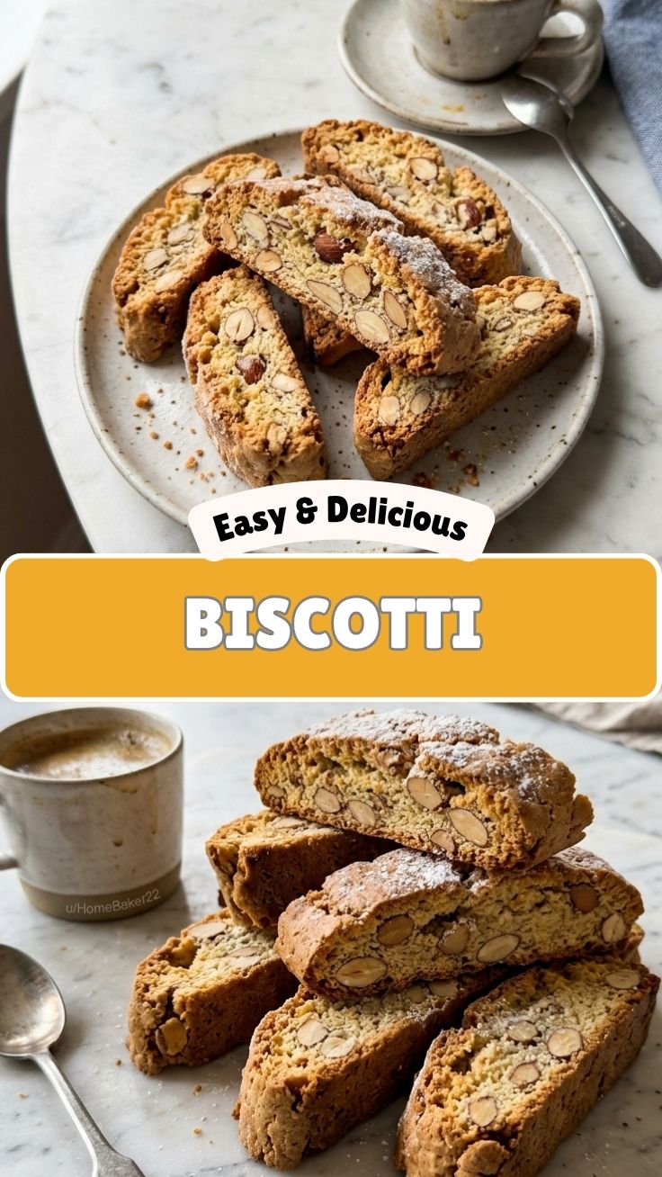 A stack of perfectly baked Italian almond biscotti