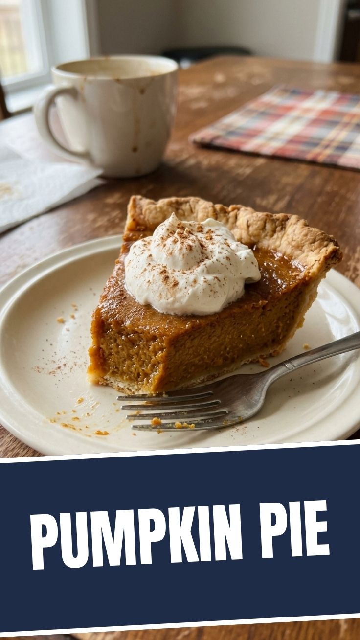 A freshly baked pumpkin pie with a golden-brown crust