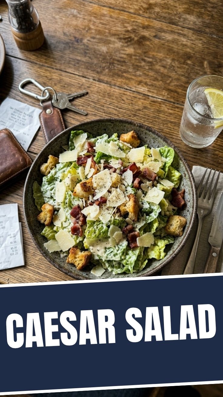 A fresh Caesar salad with crisp romaine lettuce and croutons