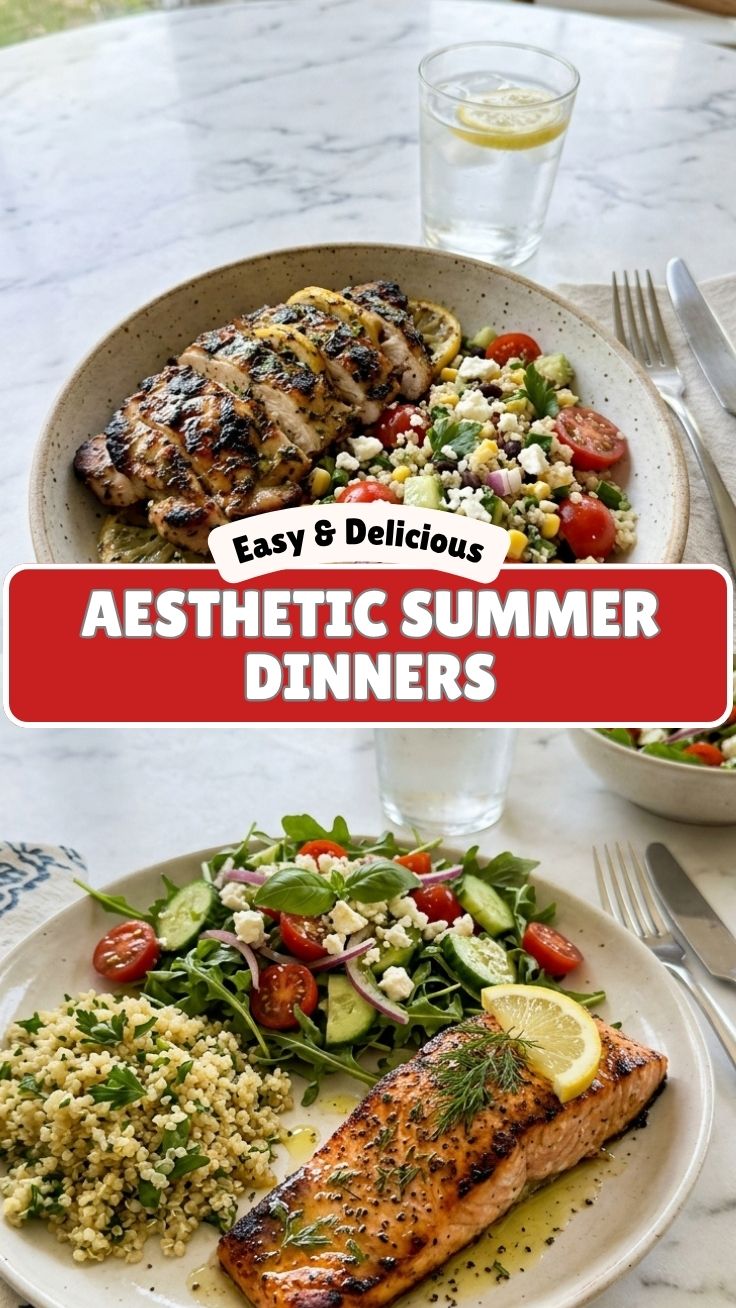 A colorful, healthy 30-minute summer dinners prepared on a kitchen counter.