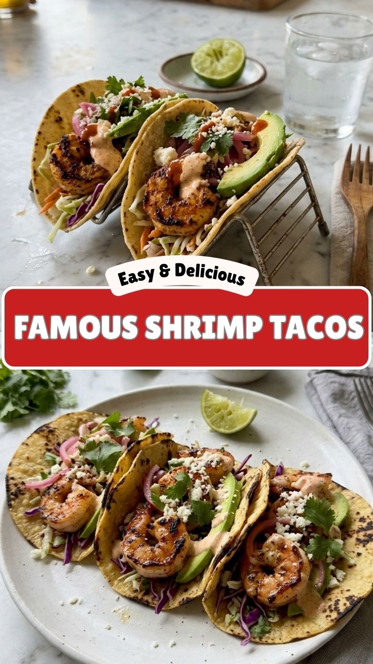 Delicious healthy grilled shrimp tacos with fresh toppings