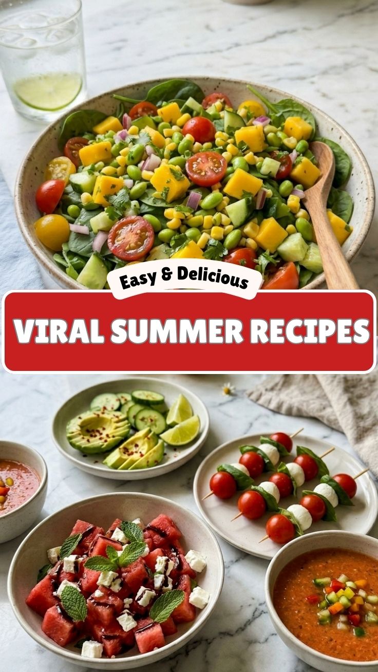 Collection of healthy no cook summer recipes displayed on a vibrant table