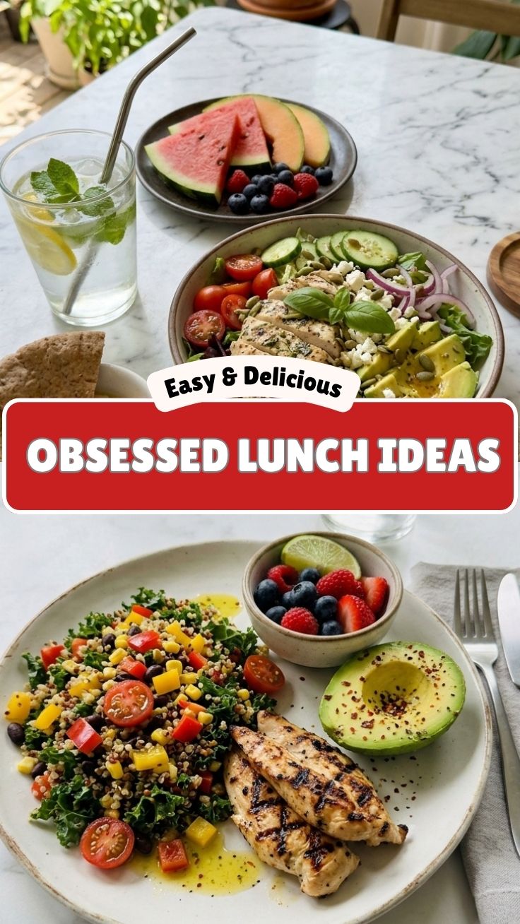 A vibrant collection of healthy summer lunch ideas laid out on a table.