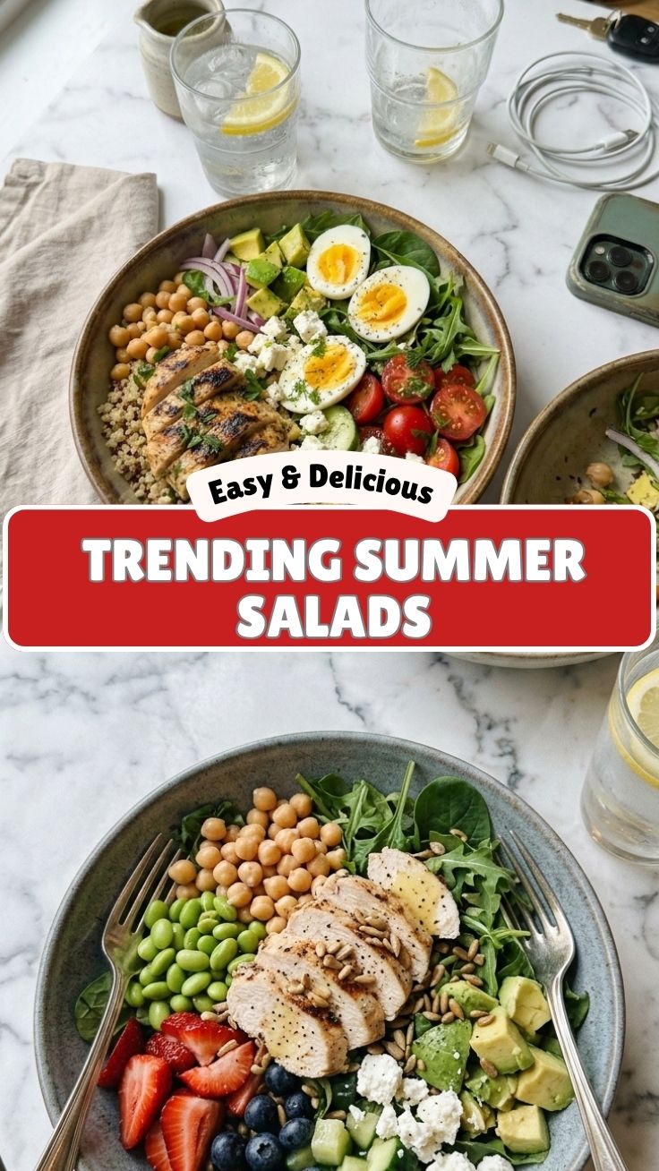 A vibrant high protein summer salad with varied greens and toppings