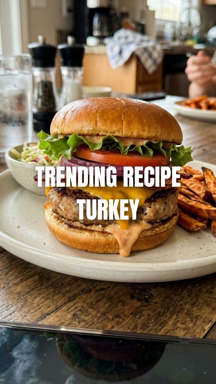 A homemade high protein turkey burger recipe, cooked and ready to eat.