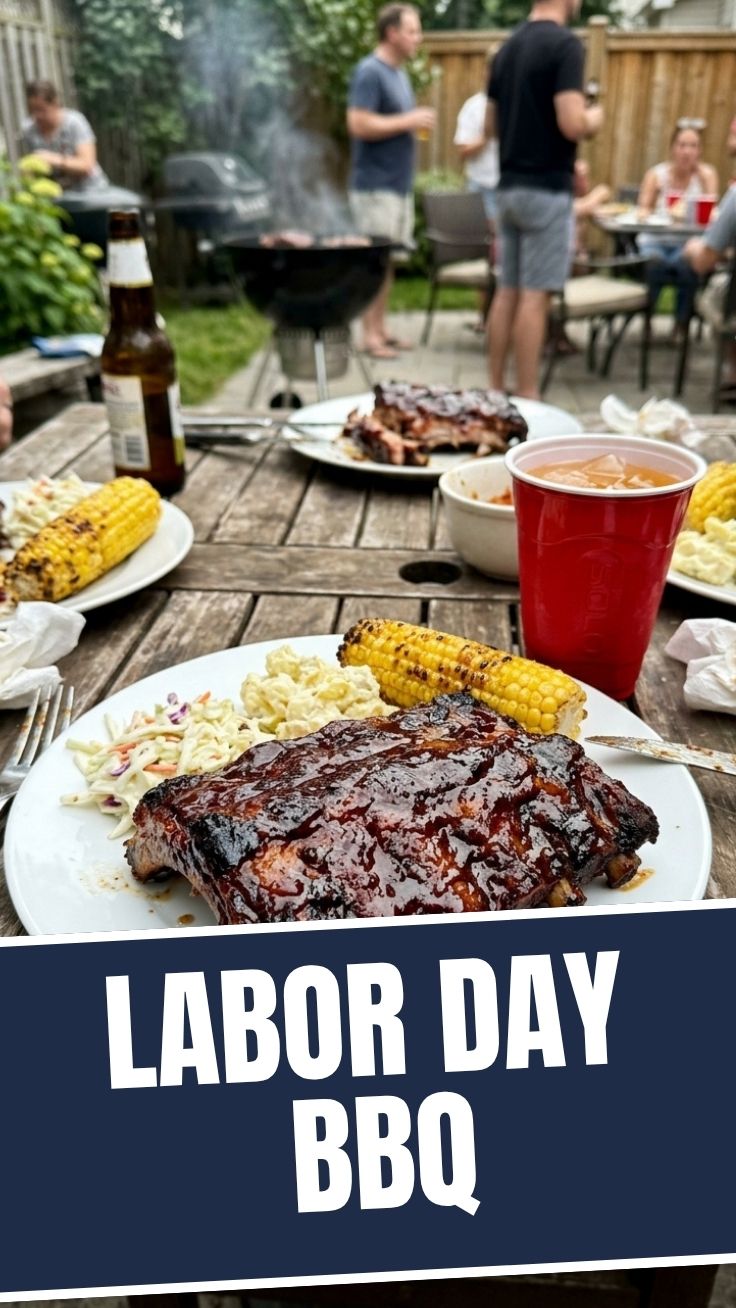 Close-up of perfectly grilled Labor Day BBQ ribs with a smoky crust.