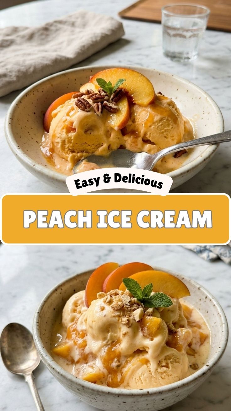 A refreshing scoop of peach ice cream in a bowl