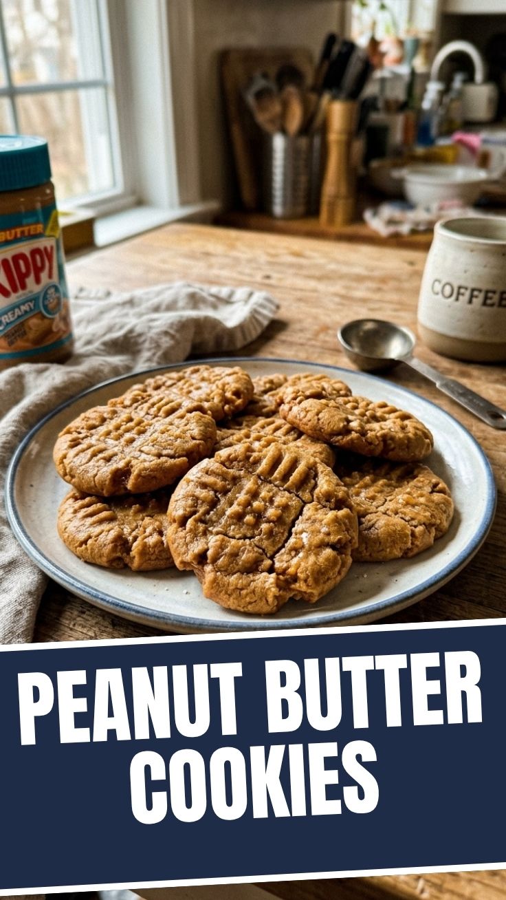 Close-up of freshly baked peanut butter cookies with crisscross marks