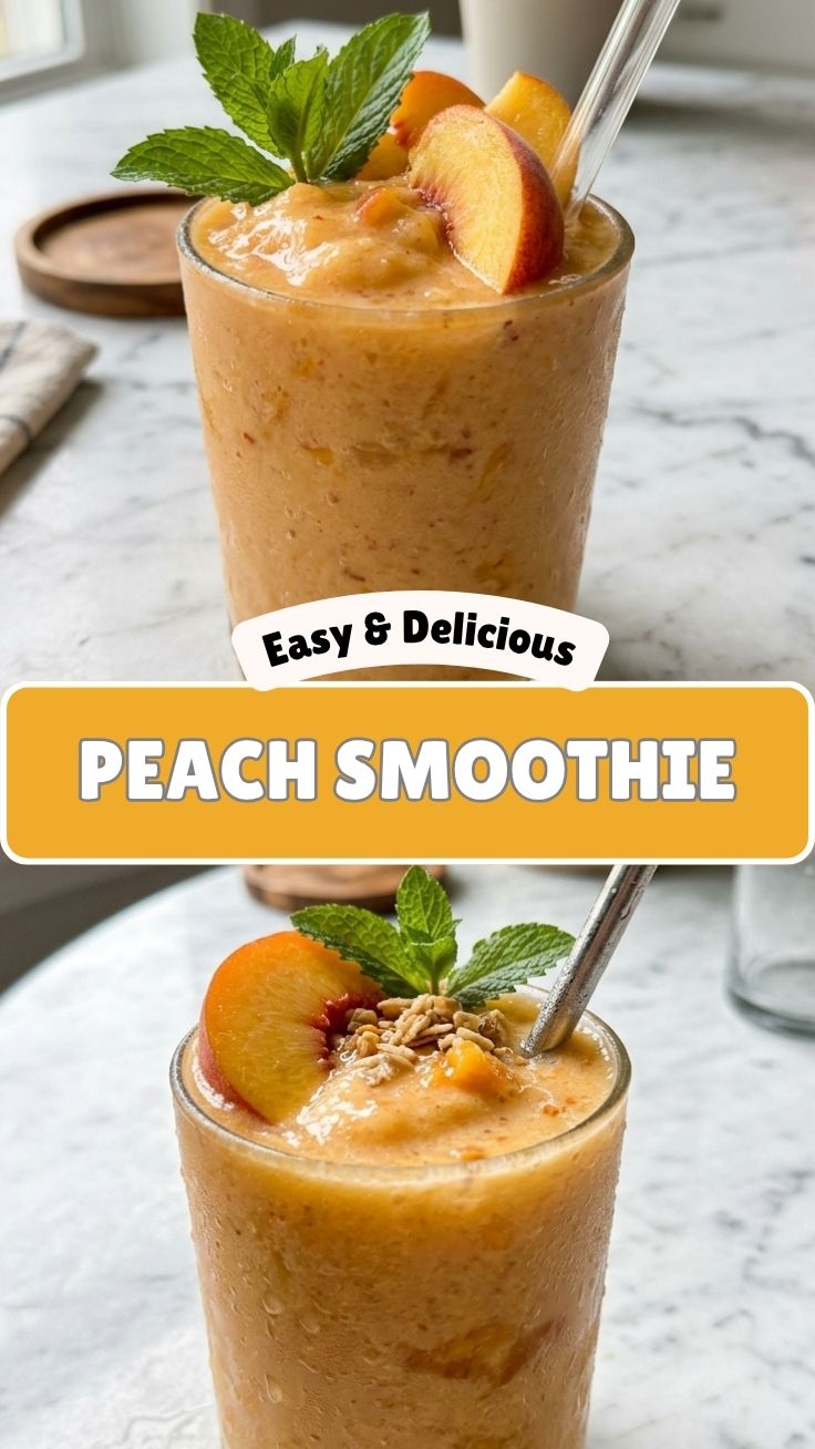 A perfectly blended peach smoothie in a glass