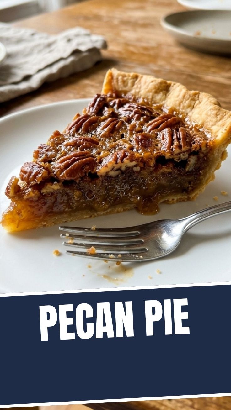 A freshly baked pecan pie with a golden, nutty topping.