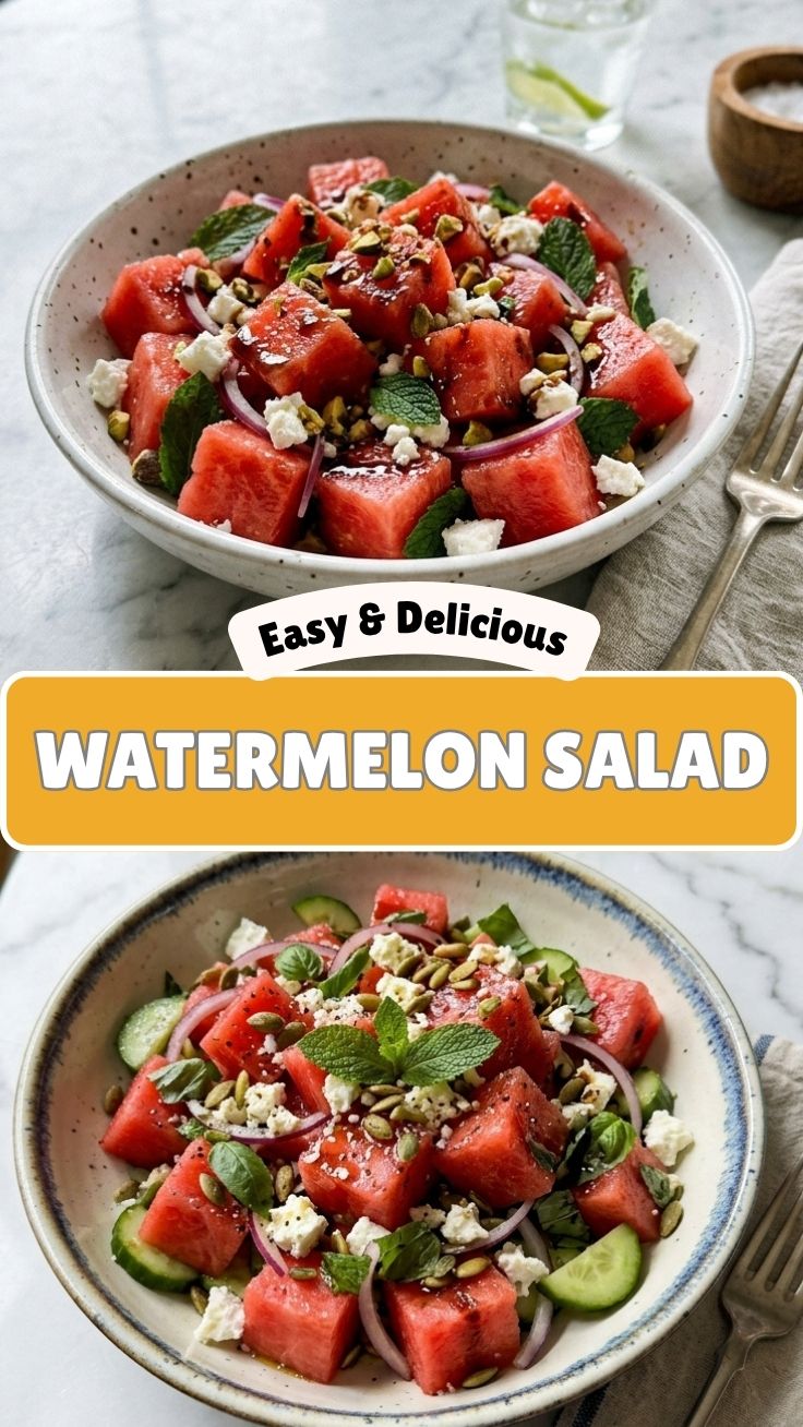 A vibrant watermelon salad with feta and mint