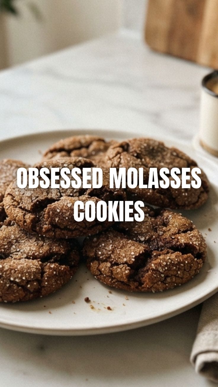 A plate of freshly baked chewy molasses cookies for a cozy treat.
