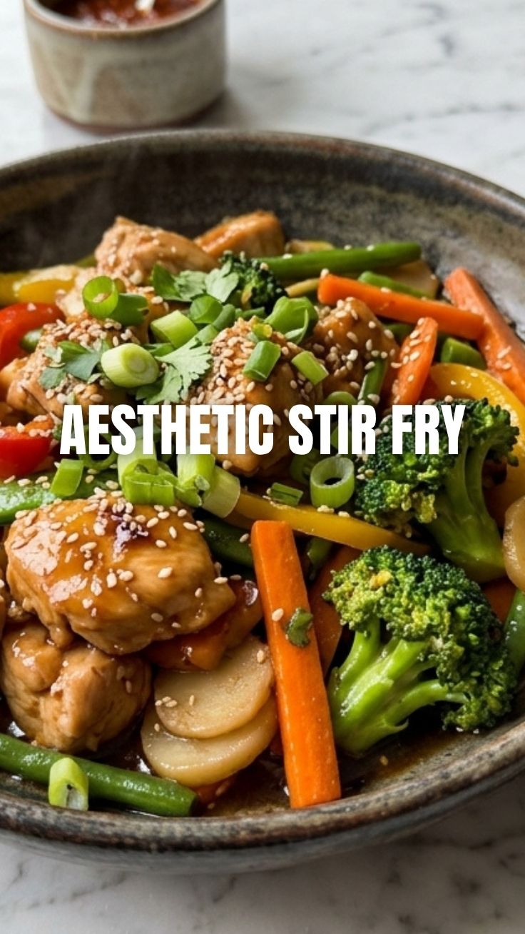 A vibrant chicken stir fry with colorful vegetables in a wok